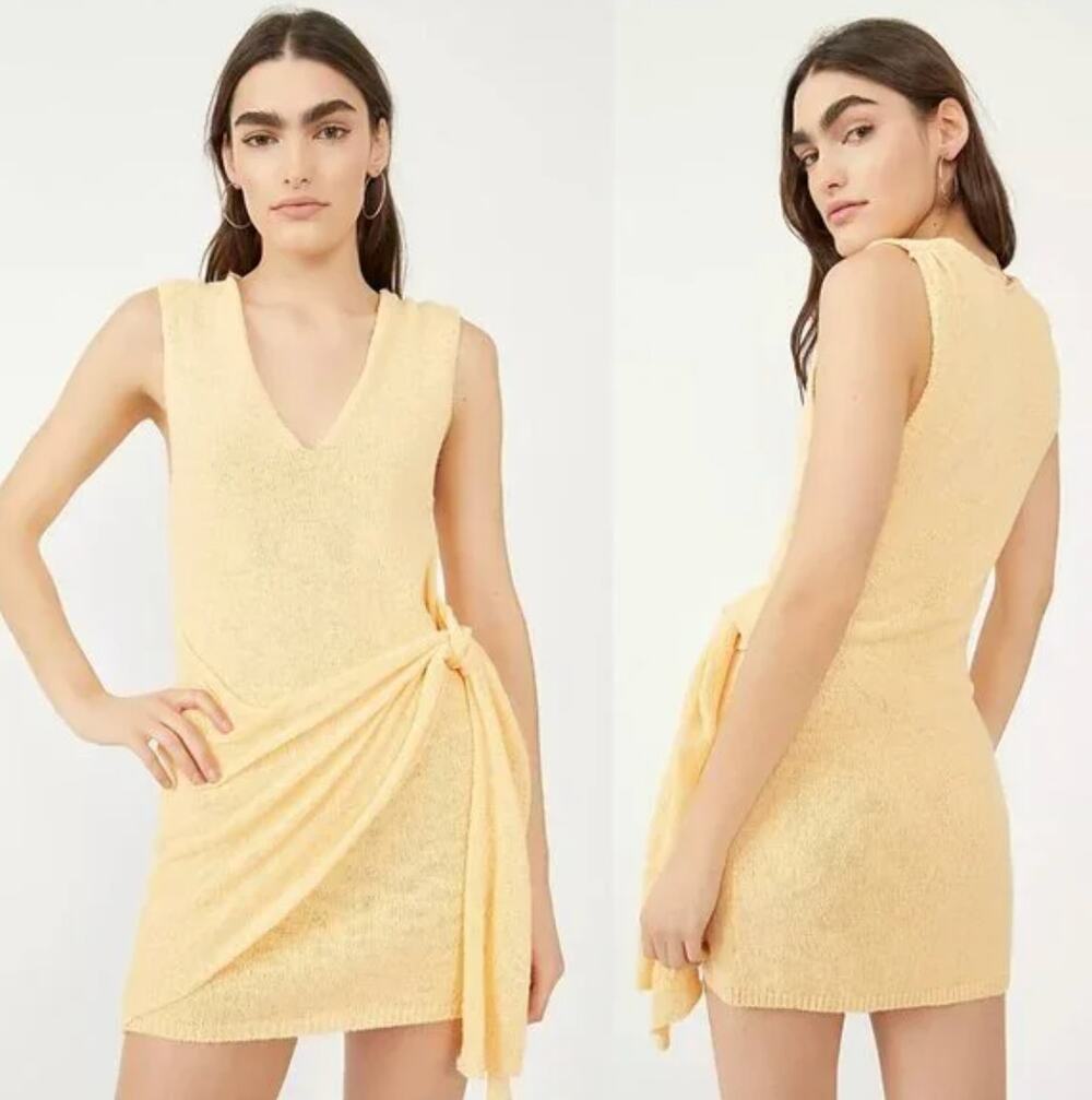 FREE PEOPLE FP Beach Yellow Poppy Cotton knit Wrap Dress Swim Cover up Large